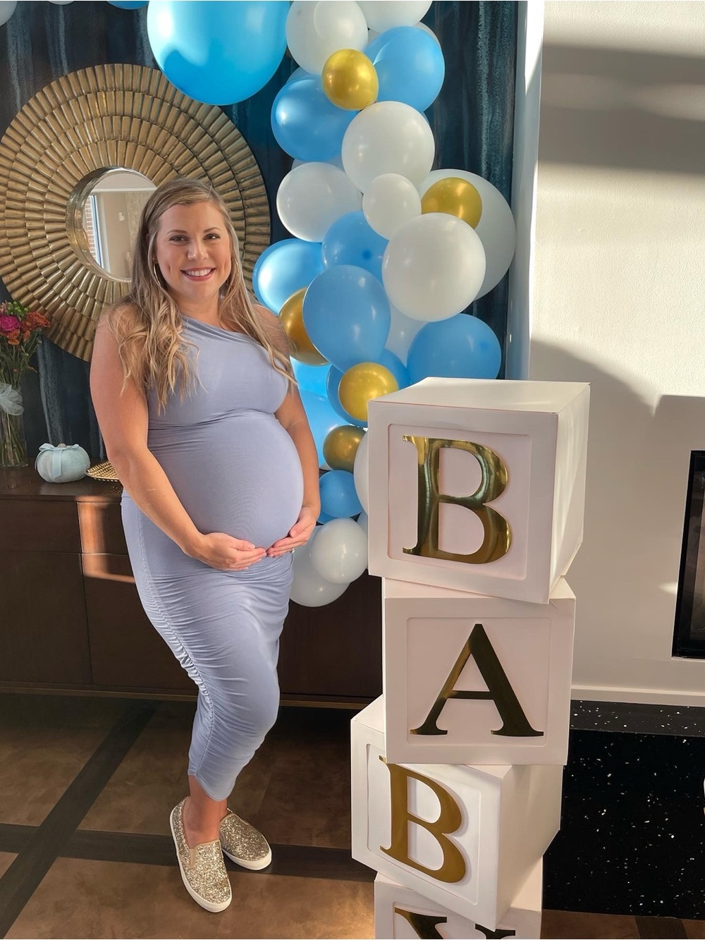 Pinkblush Blue One-Shoulder Maternity Dress